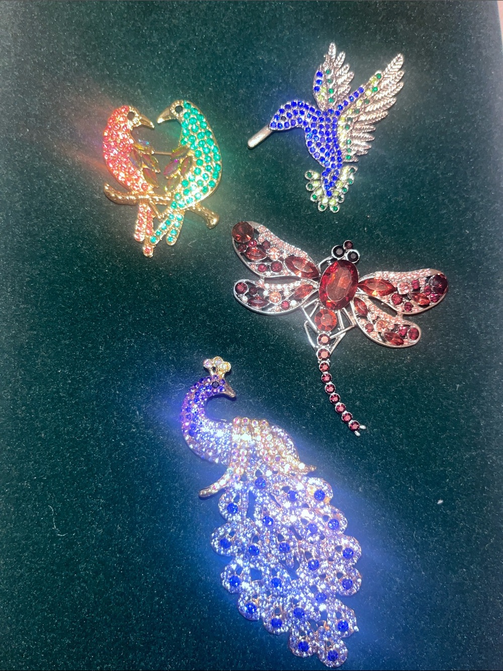 Crystal Peacock and Bird Brooch Set in Multicolor
